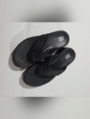 Fitflop Black Woven Toe-Post Flip-Flops